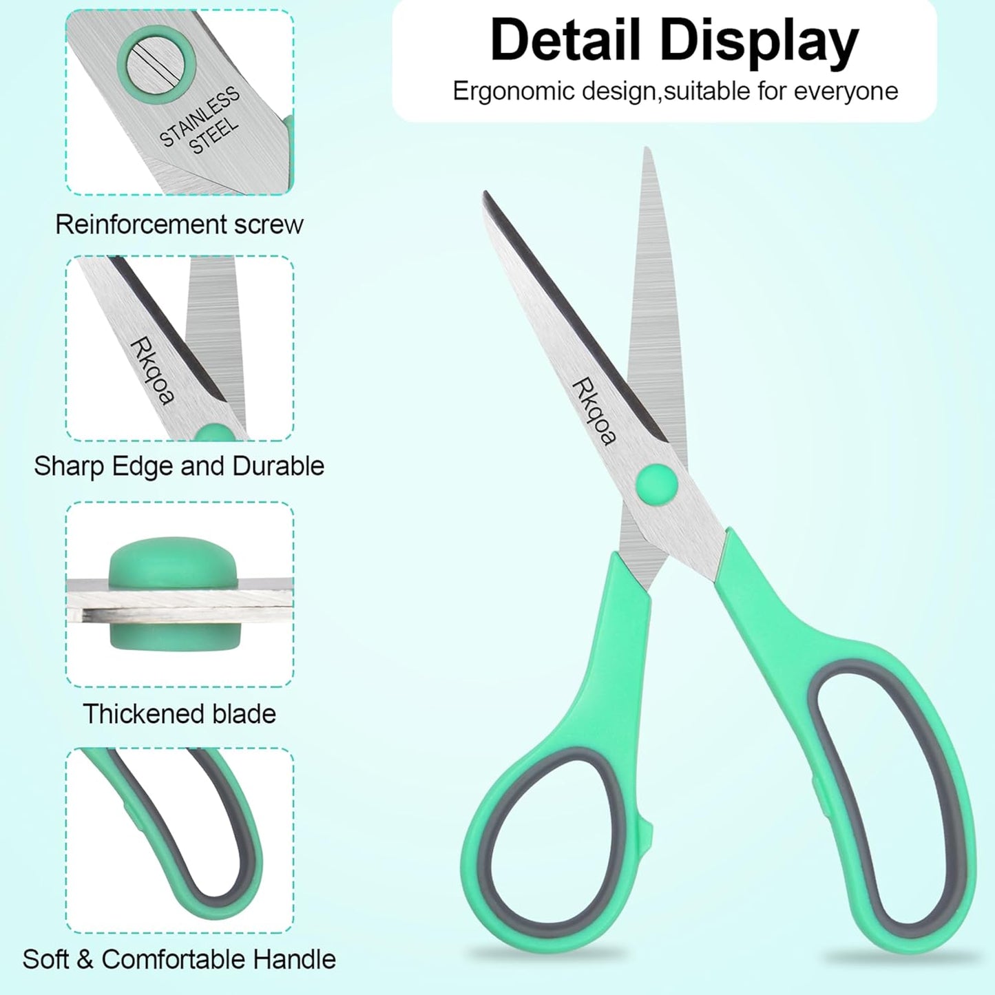 24 Pack Scissors, Rkqoa 8" All Purpose Classroom Scissor Bulk Comfort-Grip Sharp Shears for Office School House Sewing Fabric Craft Supplies, High/College School Teacher Student Scissors