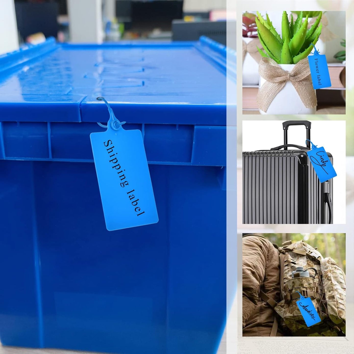 100 Plastic Tags Shipping Tags Water Proof Tags for Labeling Shipping Labels Security Seals Writable Marker Ties Hanging Tags Storage Tag with One Marker Pen (Navy Blue)