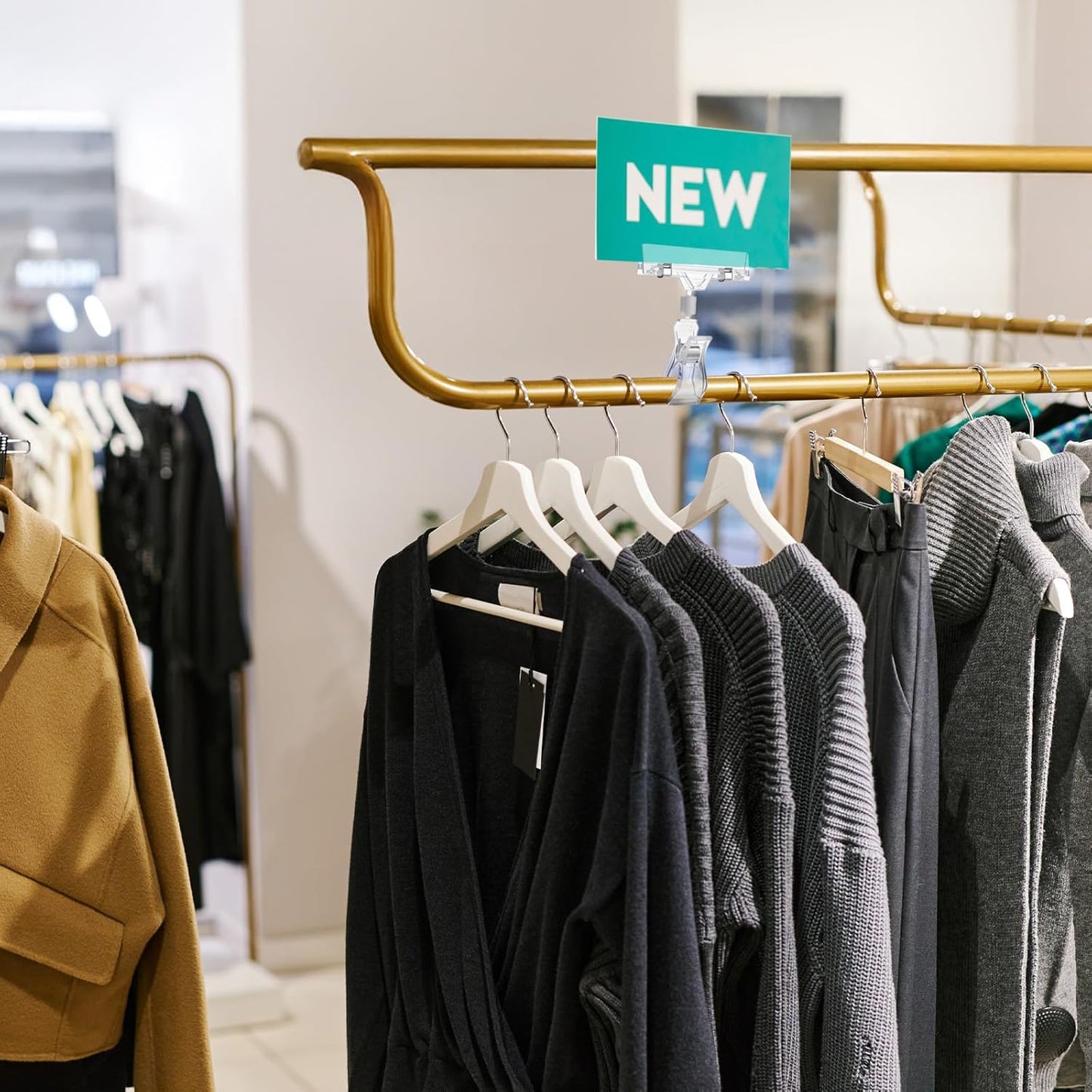 36 Pcs Clear Sign Clips – Double-Sided Rotatable POP Plastic Label Holders for Retail Display, Shelves, Clothing Racks & Price Tags