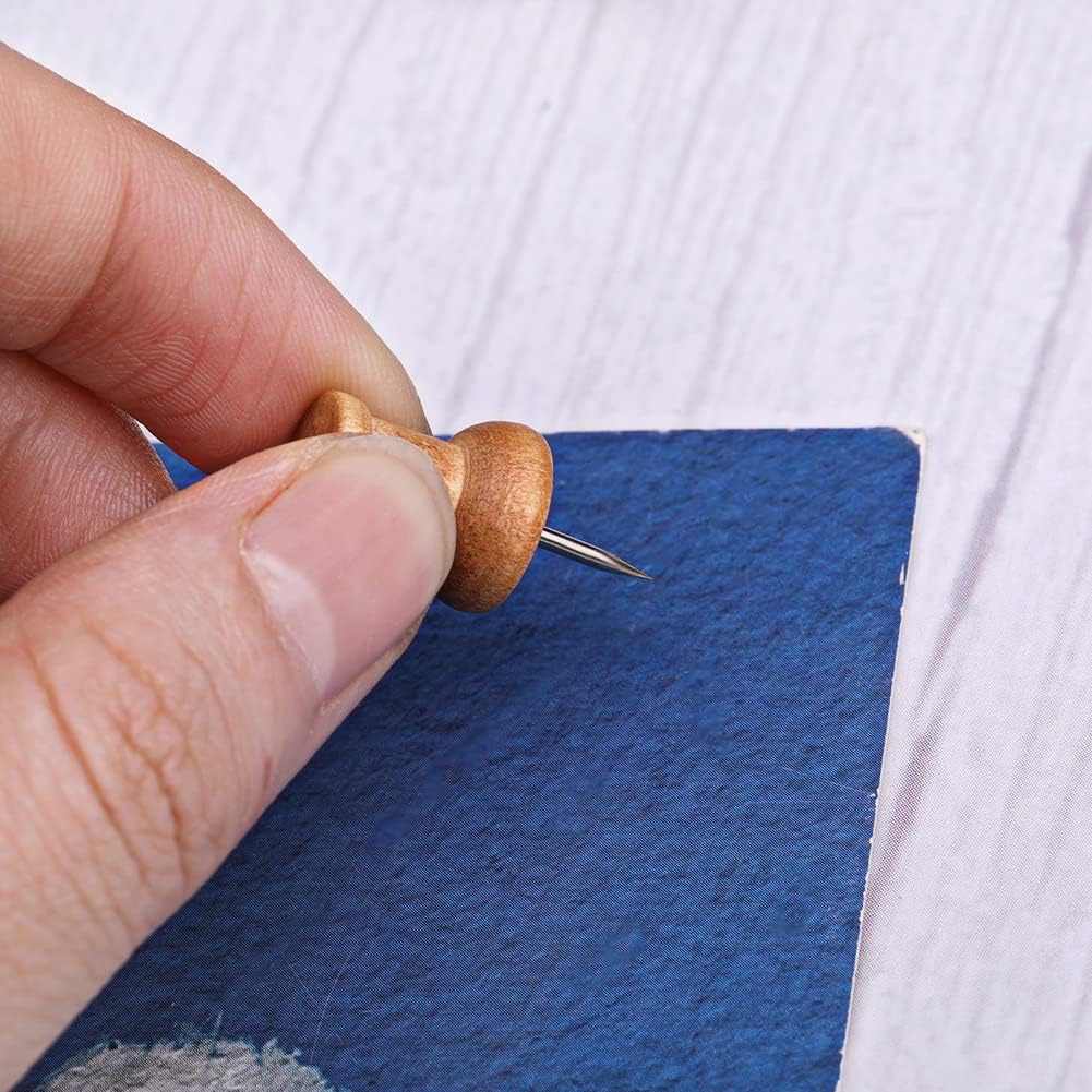 50 Pcs Wooden Push Pins, Decorative Thumb Tacks, Push Pins for Cork Board Head Pin Wood Map Tacks Marking Pin, Wood Thumb Tacks Decorative for Bulletin Boards Craft Projects with Storage Box, Coffee