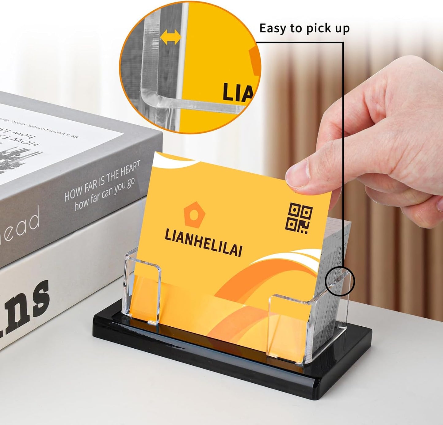 Acrylic Business Card Holder Black 1Pack Enlarged Holds 120 Cards for Office/Exhibition/Restaurant Desk/Counter Display Name Card Organizer Stand