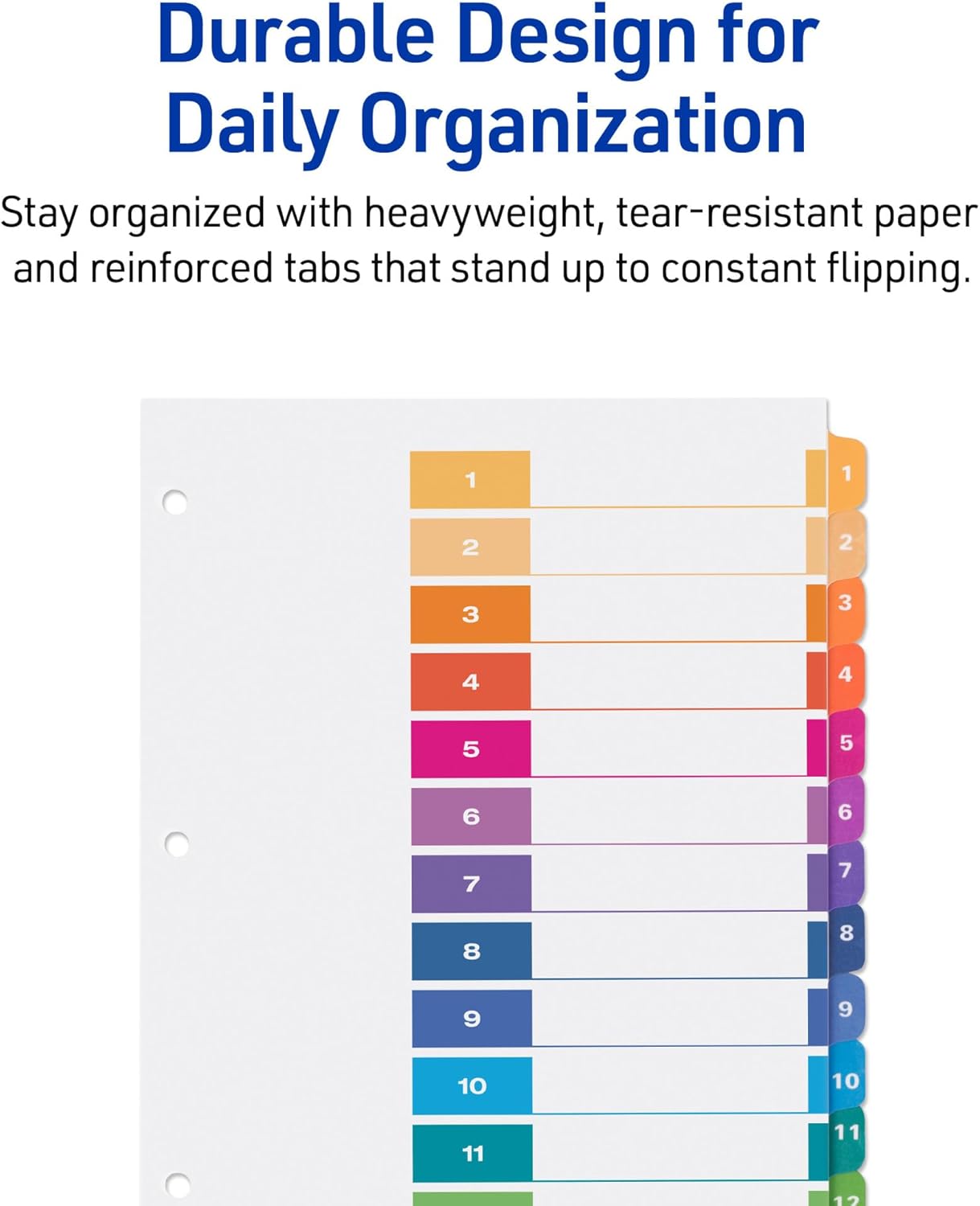 Avery Dividers for 3 Ring Binders, 12 Tabs per Set, Customizable Table of Contents, Multicolor Tabs, Great for Organizing Reports, Projects, and More (11141)