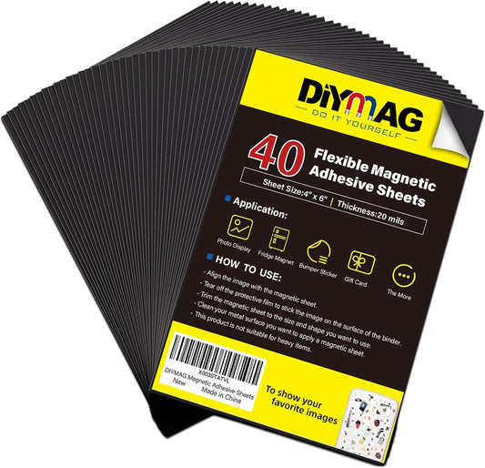 DIYMAG Magnetic Adhesive Sheets, |4" x 6"|, 40 Pack Cuttable Magnetism Sheet, Flexible Magnet with Adhesives for Crafts, Photos, Easy Peel and Stick