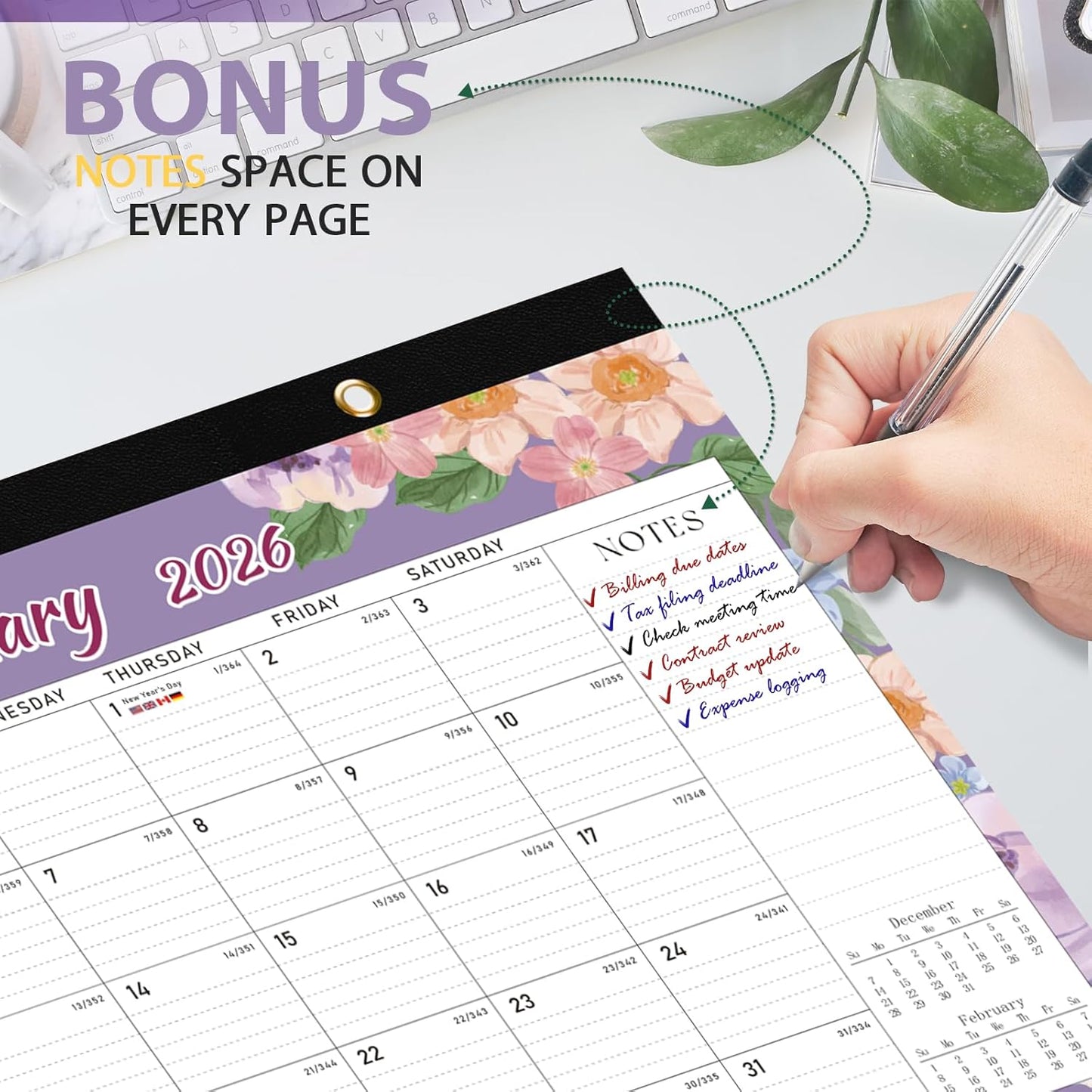2026 Desk Calendar, Large Desktop/Wall Monthly Calendar 17'' x 12'' School Year Desk Planner for Teacher Family School Office Supplies (Flower-B, 17"x12"(Jan 2026-Jun 2027）)