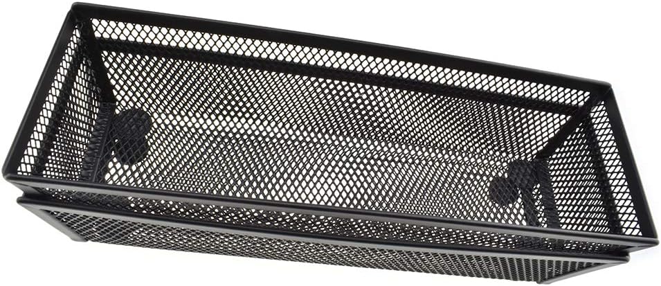 HAHIYO Stackable Mesh Tray Cup 9 x 3 x 2 inches Sturdy Container for Desk Drawer Organizer Collection for Home Office School kitchen Soft Foam Feet No Sharp Edges 2 Pack Black