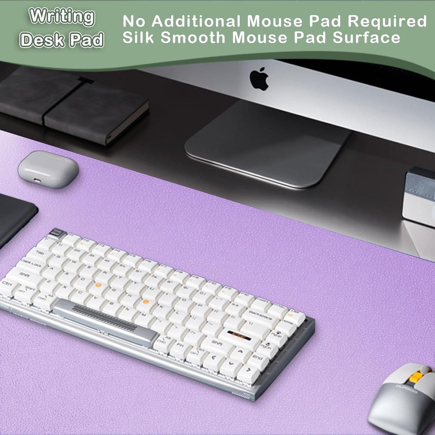 Boutilon Leather Desk Pad Protector,Non-Slip Mouse Pad,Laptop Desk Pad,Office Mouse Mat,Waterproof Leather Desk Blotter,Desk Writing Pad for Office and Home (L-Purple,35"x 17")