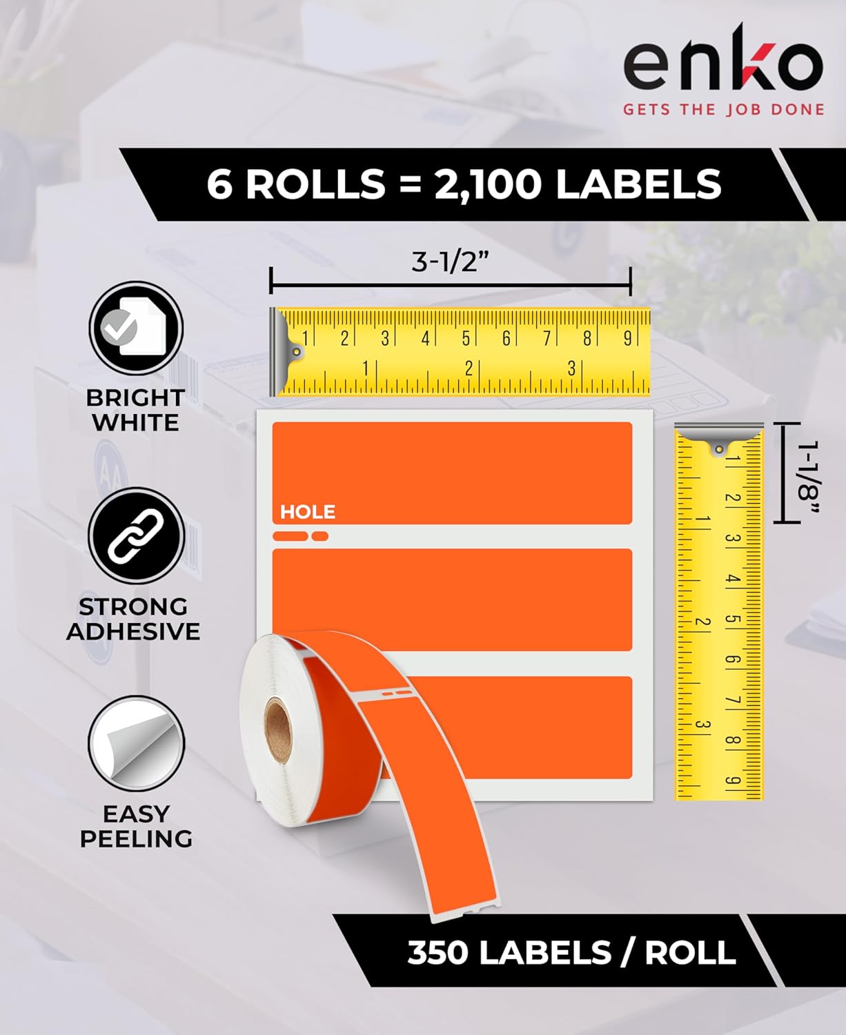 enKo [6 Rolls, 2100 Labels] Address, Shipping & Barcode Labels 30252 - Orange (1-1/8" x 3-1/2") Compatible for Dymo LabelWriter & Rollo Printer