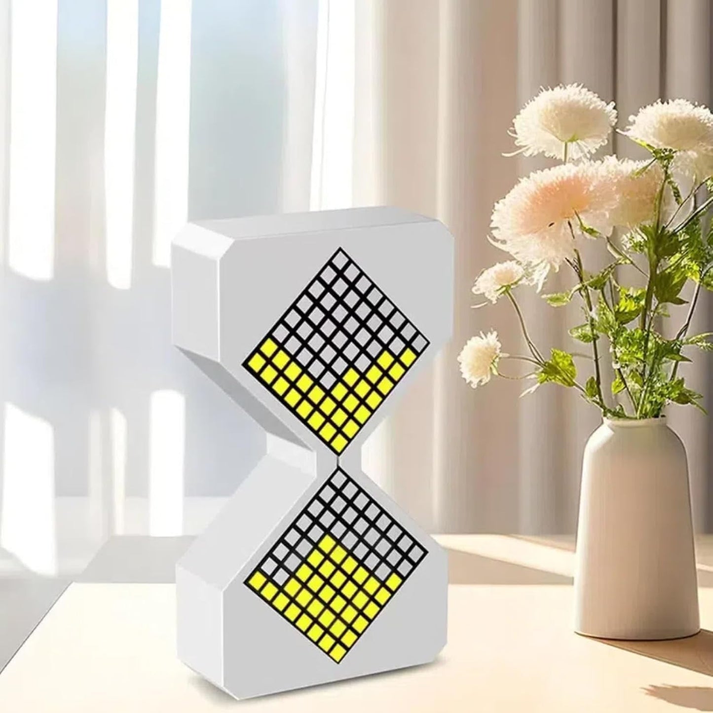 Digital Hourglass 1-30 Minute Freely Adjustable Gravity Timer Dynamic Flow Cube Led Night Light Hourglass Timer for Classroom Home Office Cooking (White, Yellow Light Source)