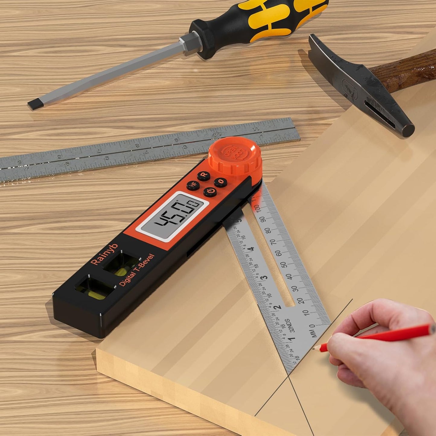 Digital Angle Finder Protractor 0-360 Degree T-Bevel Gauge & Protractor with Horizontal Vertical Bubble & Full LCD Display for Woodworking, Metalworking, Construction（7-Inch X 2Pcs）