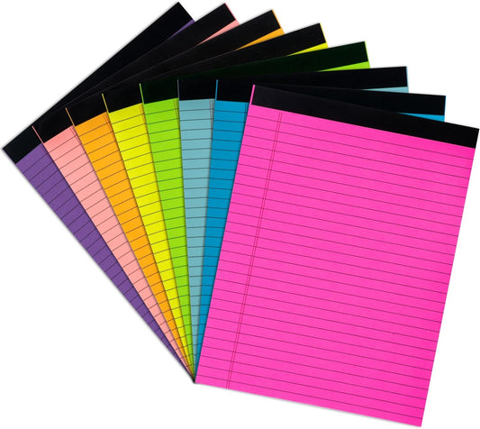 Colored Legal Pads 5x8 inches 8 Pack,70 GSM/19 LB Rainbow Wide Ruled Writing Pad High Brightness Neon Pads 8 Colors 30 Sheets Per Note pads for School,College,Office,Business-Small
