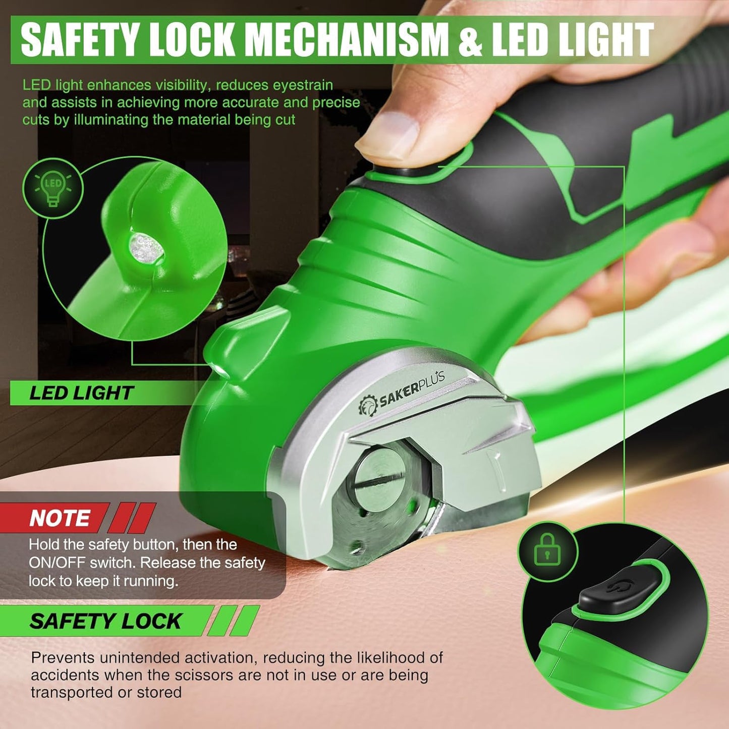 Cordless Electric Scissors,4V Rechargeable Cardboard Box Cutter Heavy Duty Fabric Scissor with Safety Lock & LED Light,Power Rotary Cutter for Leather Carpet Plastic Cutting,Sewing,Crafting