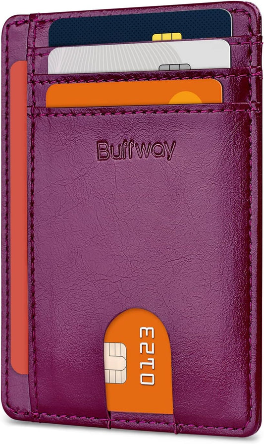 Buffway Slim Minimalist Front Pocket RFID Blocking Leather Wallets for Men and Women - Alaska Purple