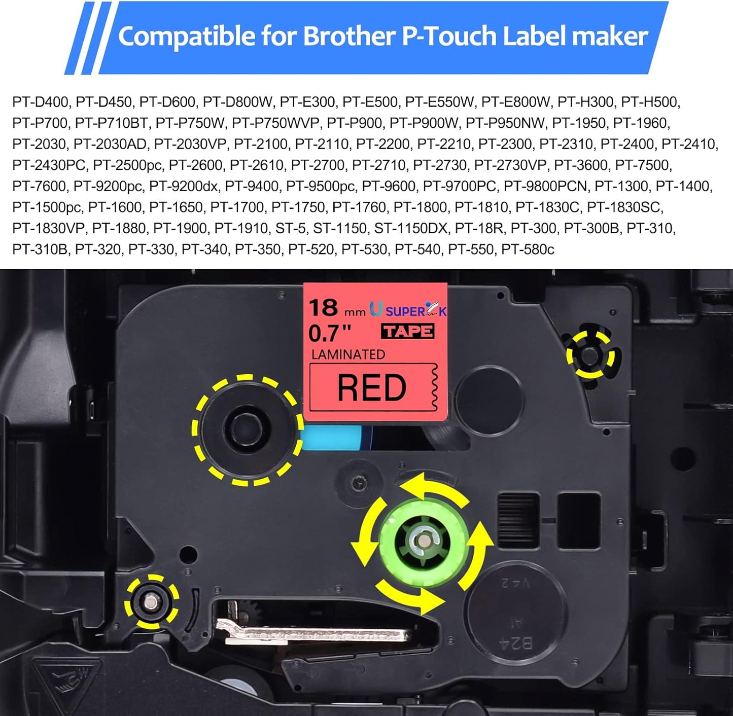 6PK Compatible for Brother P-Touch Label Maker Tape TZe-441 TZ-441 TZe441 TZ441 Black on Red 18mm 3/4 inch 0.7'' x 26.2ft Laminated TZe TZ Label Tape for PT-H500 PT-910BT PT-530 PT-550