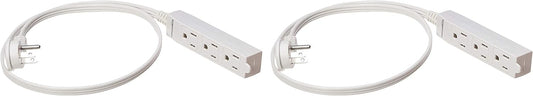 Amazon Basics 3-Prong Indoor Rectangle Extension Cord Power Strip, Flat Plug, Grounded 13 Amps, 1625 Watts, 125 VAC, 2-Pack, 3 ft, White