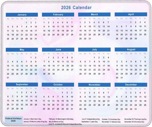2026 Calendar Mouse Pad, Cute Calendar with Holidays Mouse Pads, Non-Slip Rubber Base Mousepad for Office Desk Computers Laptop