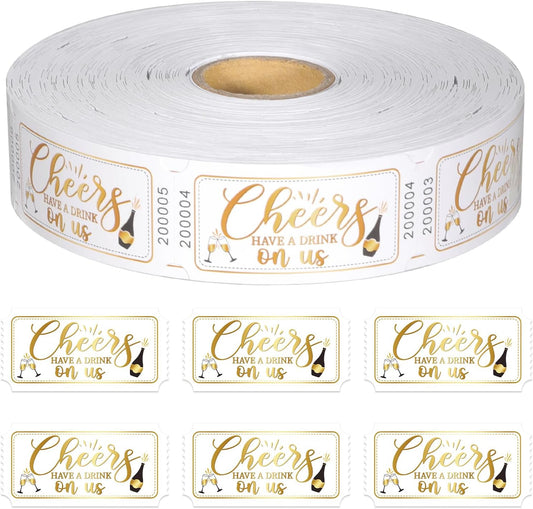 1000 Pcs Drink Ticket Single Raffle Tickets Roll Golden Cheers Free Drink Ticket for Events Wedding Work Formal Parties Leisure Class Reward