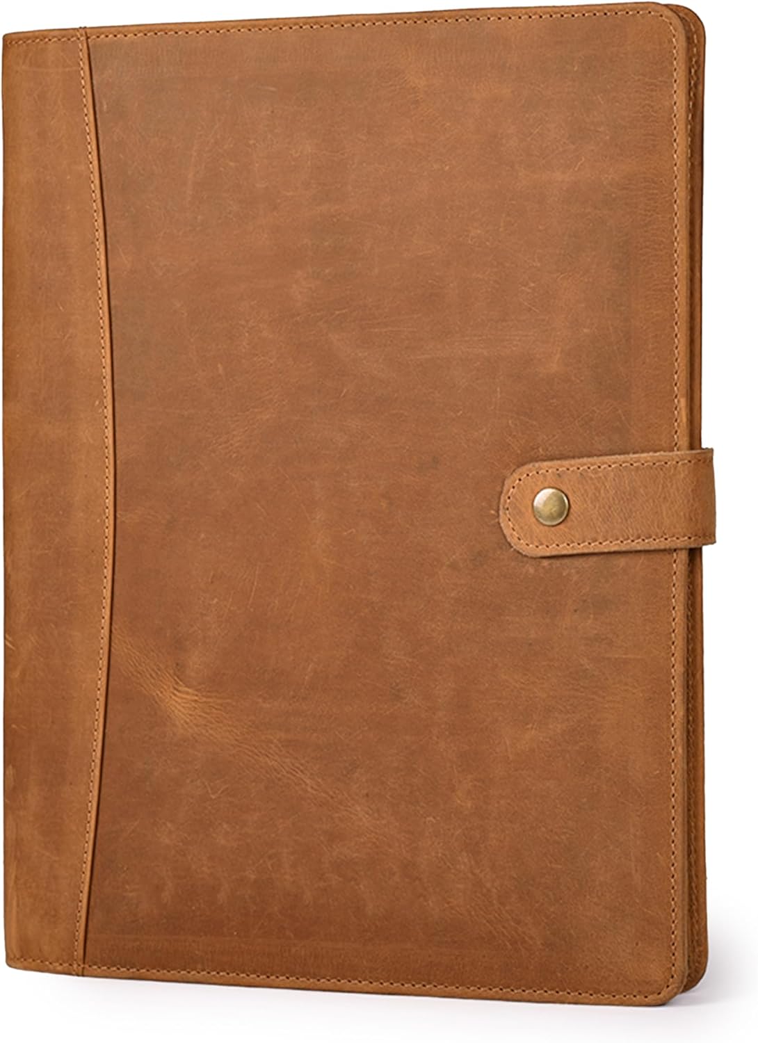Genuine Leather Portfolio – Tan Brown Professional Organizer & Resume Folder, Antique Leather Business Document Padfolio with Writing Pad, Ideal Gift for Men & Women