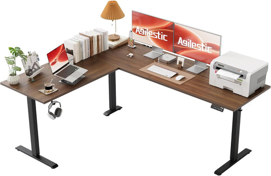 Agilestic L-Shaped Standing Desk Adjustable Height, Electric Corner Standing Desk, Sit Stand Up Desk, 75x61 inch Sit Stand Computer Table, Dark Walnut