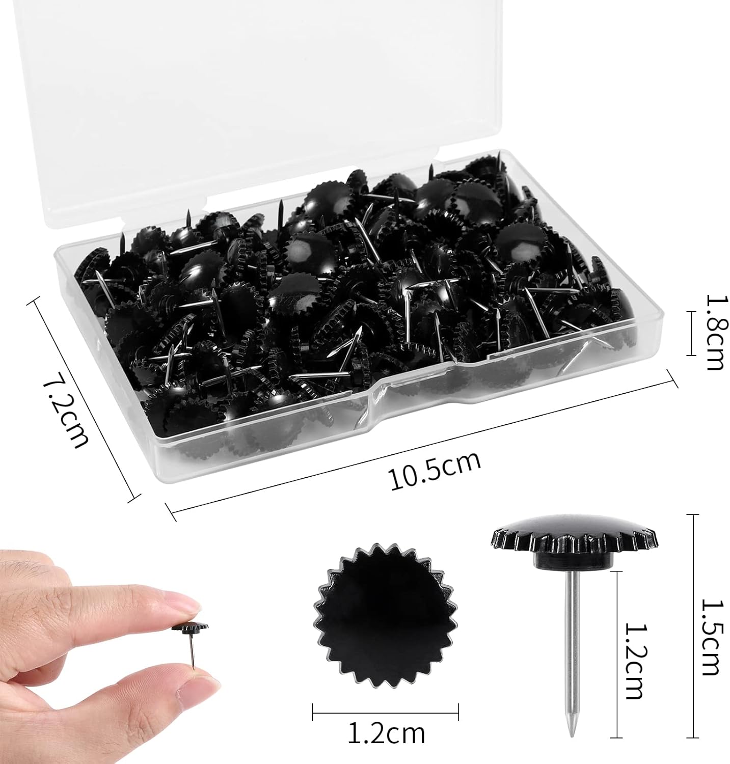 150PCS Black Push Pins, Standard Clear Thumb Tacks Steel Point and Transparent Plastic Head for Bulletin Board, Fabric Marking, Crafts and Office Organization