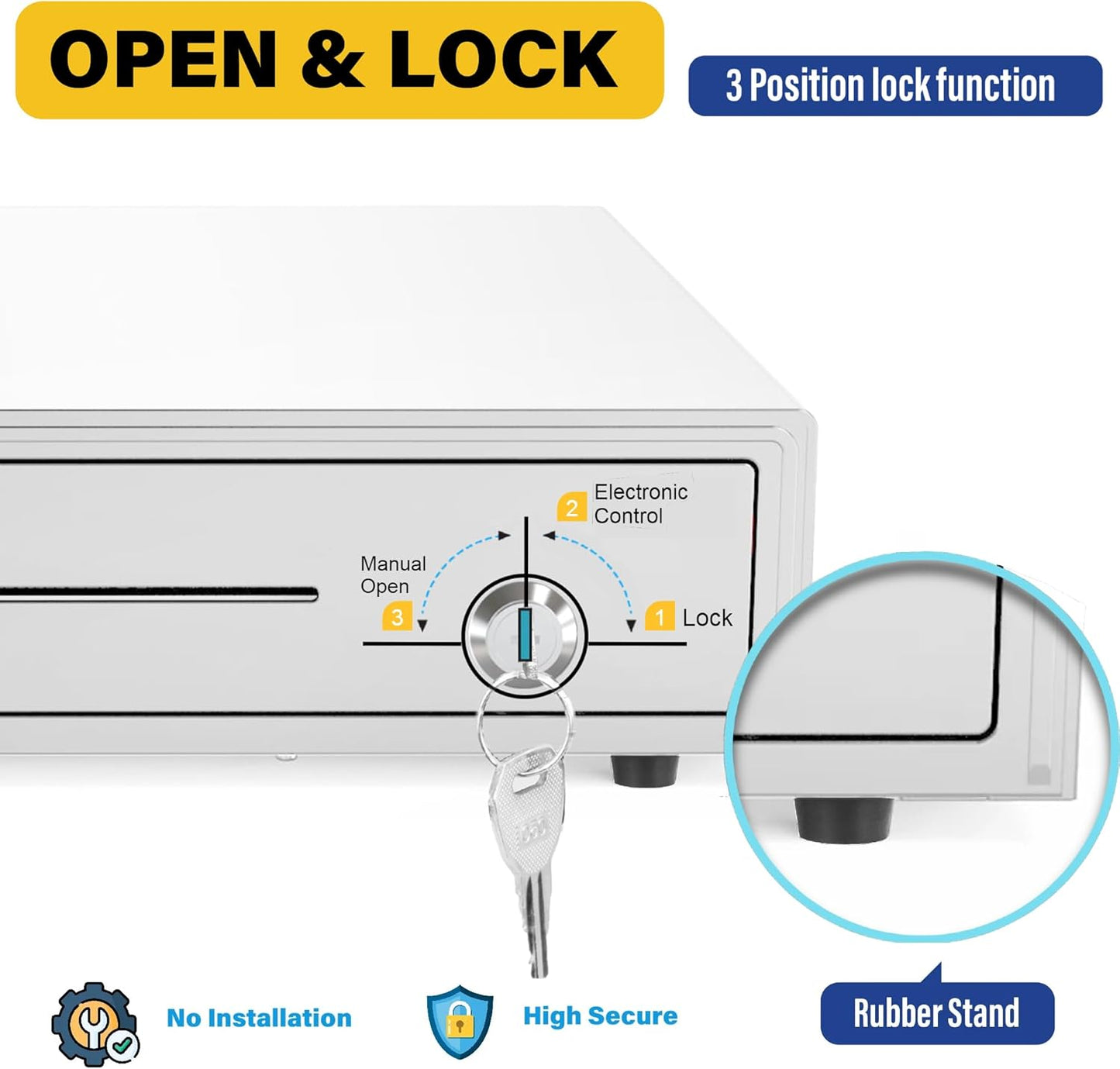 HK SYSTEMS 16inch Heavy Duty POS Cash Drawer with 5Bill/5Coin, Removable Coin Compartment, 24V, RJ11, Single Large Media Slot, White