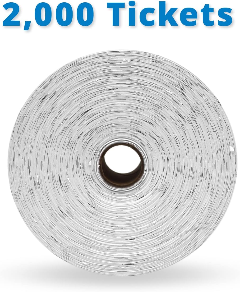 INDIANA TICKET CO. 2,000 White Raffle Tickets Double Roll, Premium Quality 50/50 Raffle Tickets, Tickets for Events, Carnivals, Door Prizes, Drinks and More (2,000, White)