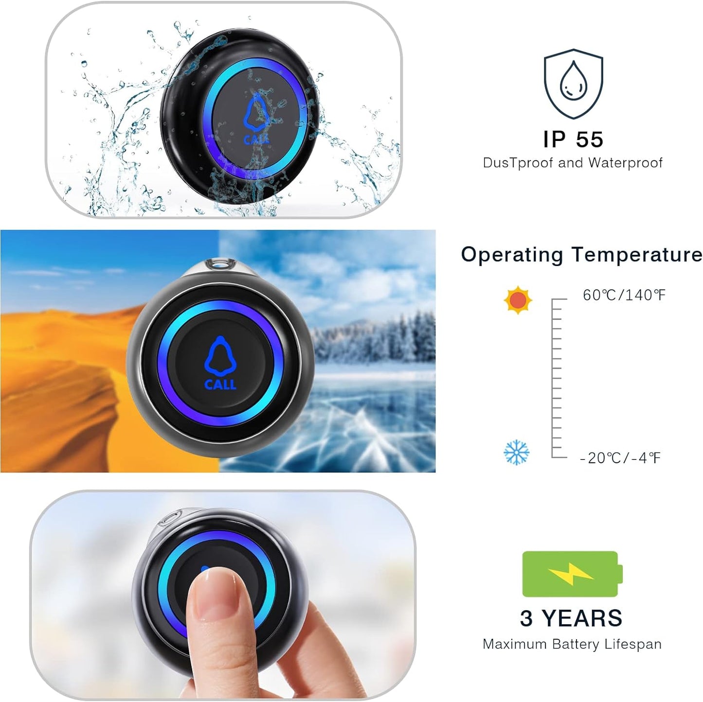 Caregiver Pager, Wireless Call Button for Seniors/Elderly at Home, 3 SOS Buttons + 3 Receivers Medical Life Alert System, Emergency Panic Call Bell, Nurse Calling & Patient Assistance Alarm