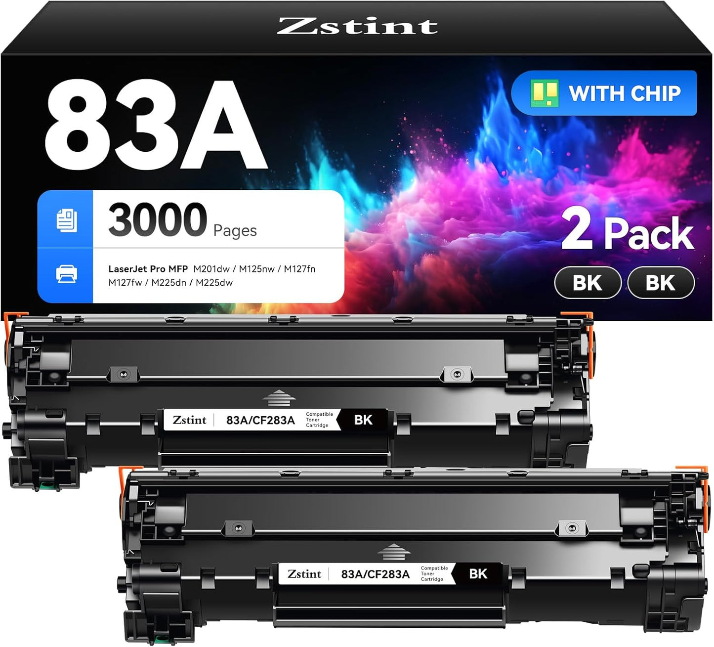 83A Black Toner Cartridge 2-Pack Replacement for HP 83A CF283AD CF283A Compatible HP Laserjet Pro MFP M125a M125rnw M125nw M127fn M127fp M127fw M225dn M225dw M201dw M201n M125 M127 M225 M201 Printer
