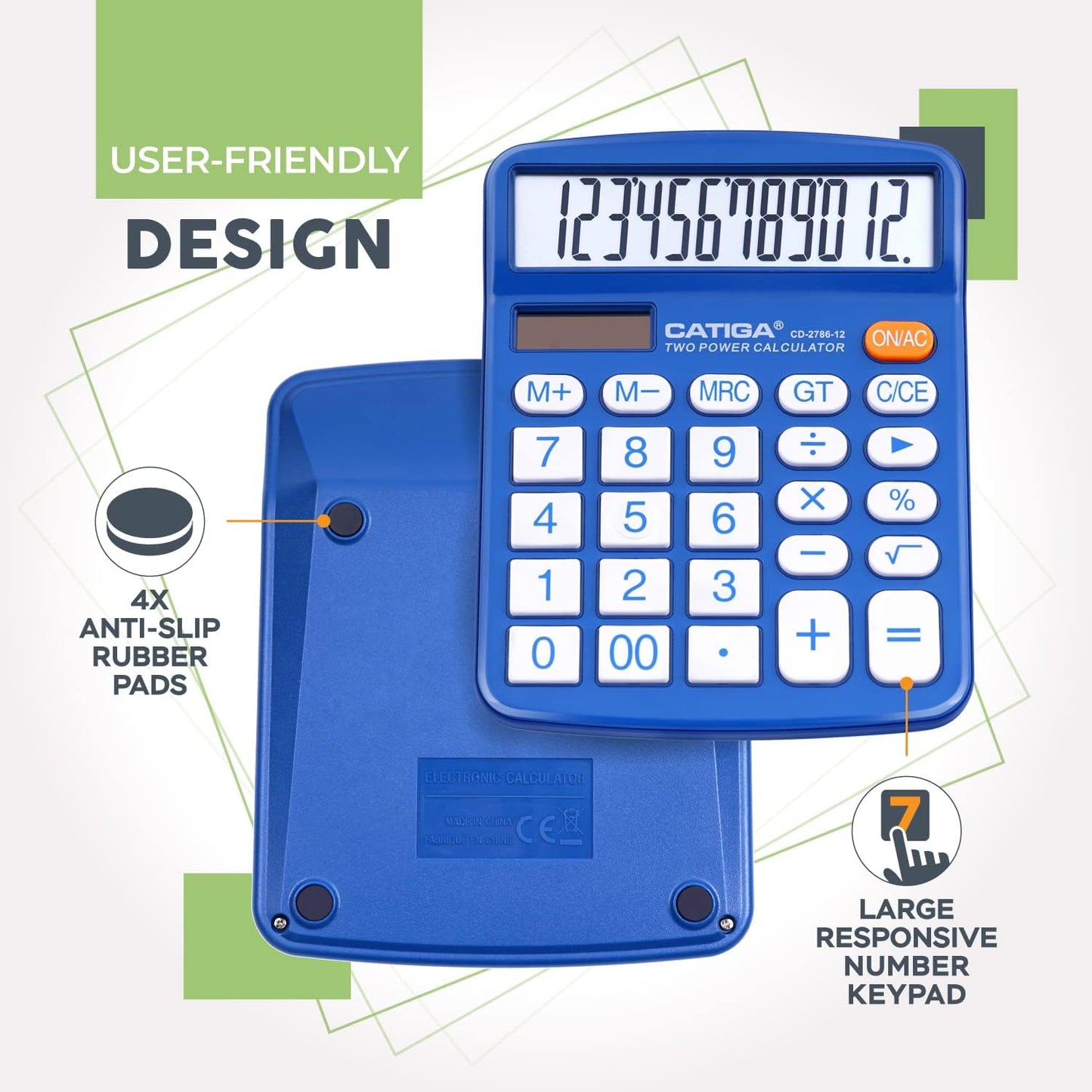 CATIGA Desktop Calculator 12 Digit with Large LCD Display and Sensitive Button, Solar and Battery Dual Power, Standard Function for Office, Home, School, CD-2786