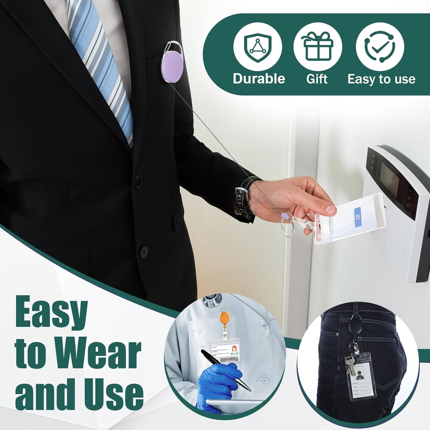 Honoson Heavy Duty Retractable Badge Reels Batch ID Badge Holder Retractable Clip Bulk Key Holder with Ring for Office Worker Employee, Doctor Nurse Gifts