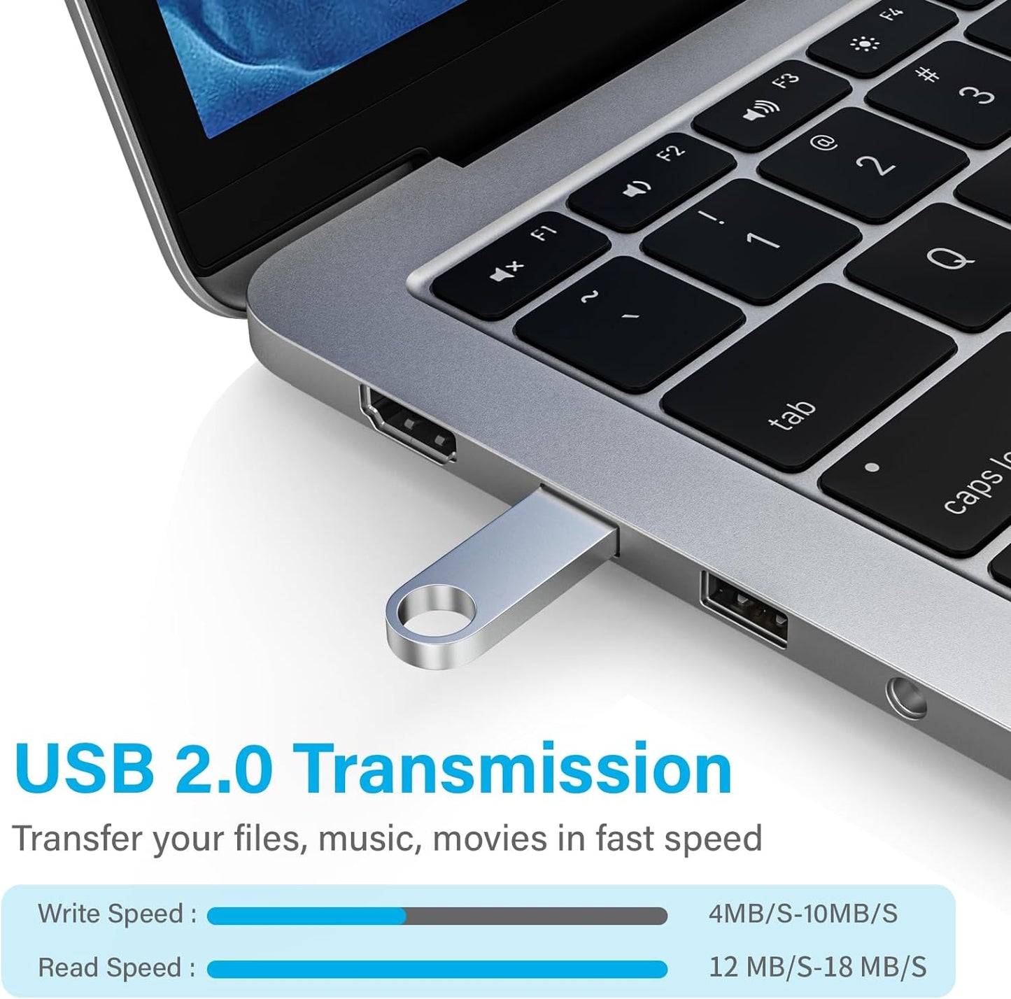 ABLAZE 32GB Flash Drive 2 Pack, Metal USB 2.0 Thumb Drives with Keychains USB Stick Pendrive (Sliver)