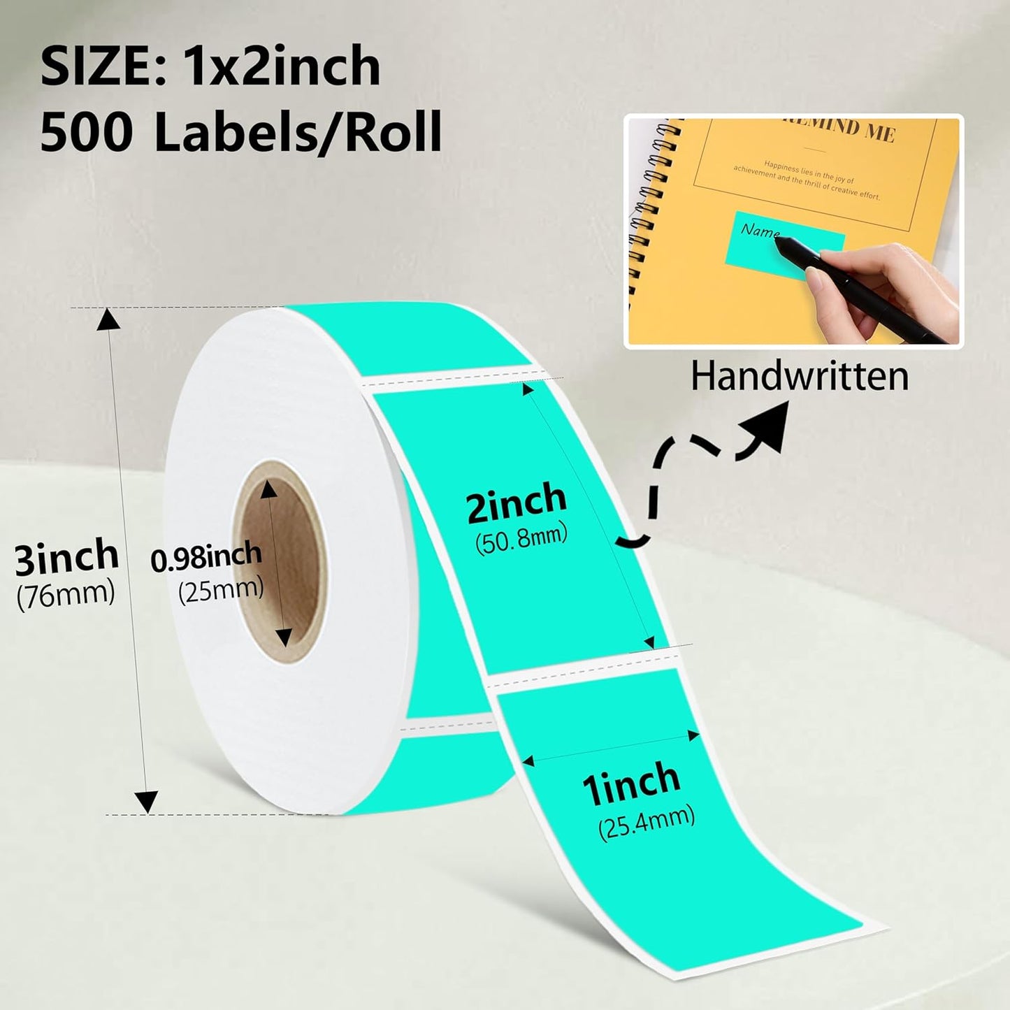 1X2 inch Label Stickers Roll for Thermal Printer 500PCS Colored Removable Freezer Labels Waterproof Blank Sticker Labels to Write on for Food Containers and Jars, Watercolor Green