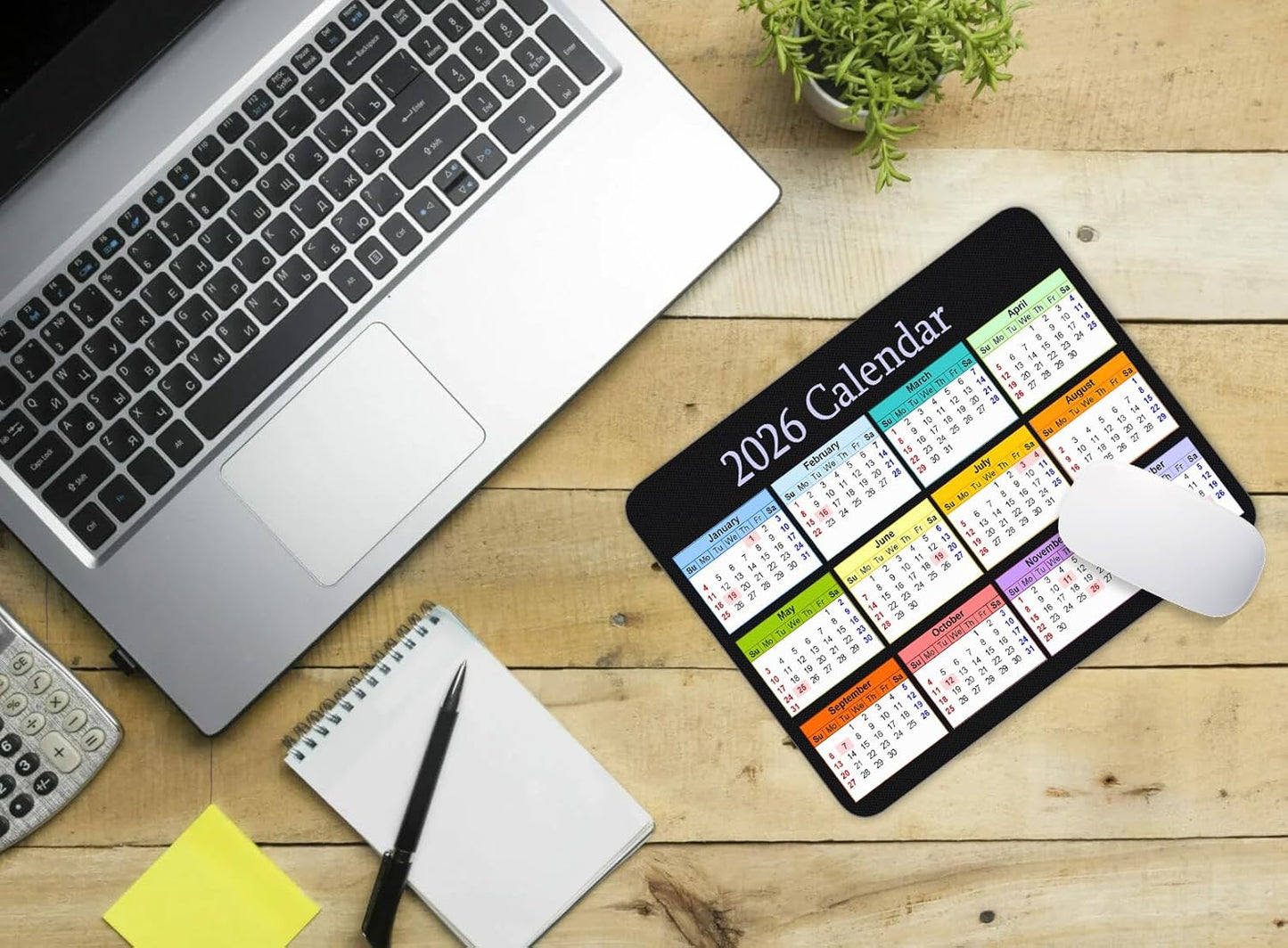 2026 Color Calendar Horizontal Edition Calendar Mouse pad, Non-Slip Rubber Base Quality Creative Gaming Rectangle Personalized Desk Mouse Pad 9.5 inch x 7.9 inch