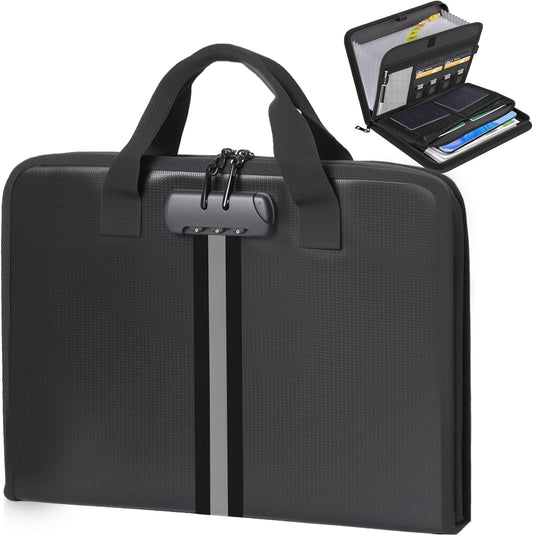 Accordion File Organizer with Combination Lock,Fireproof Expanding File Folder with Multi Pockets,13 Pockets Document Organizer with Handle & Labels,Portable Home Travel Safe Storage Letter A4 Files