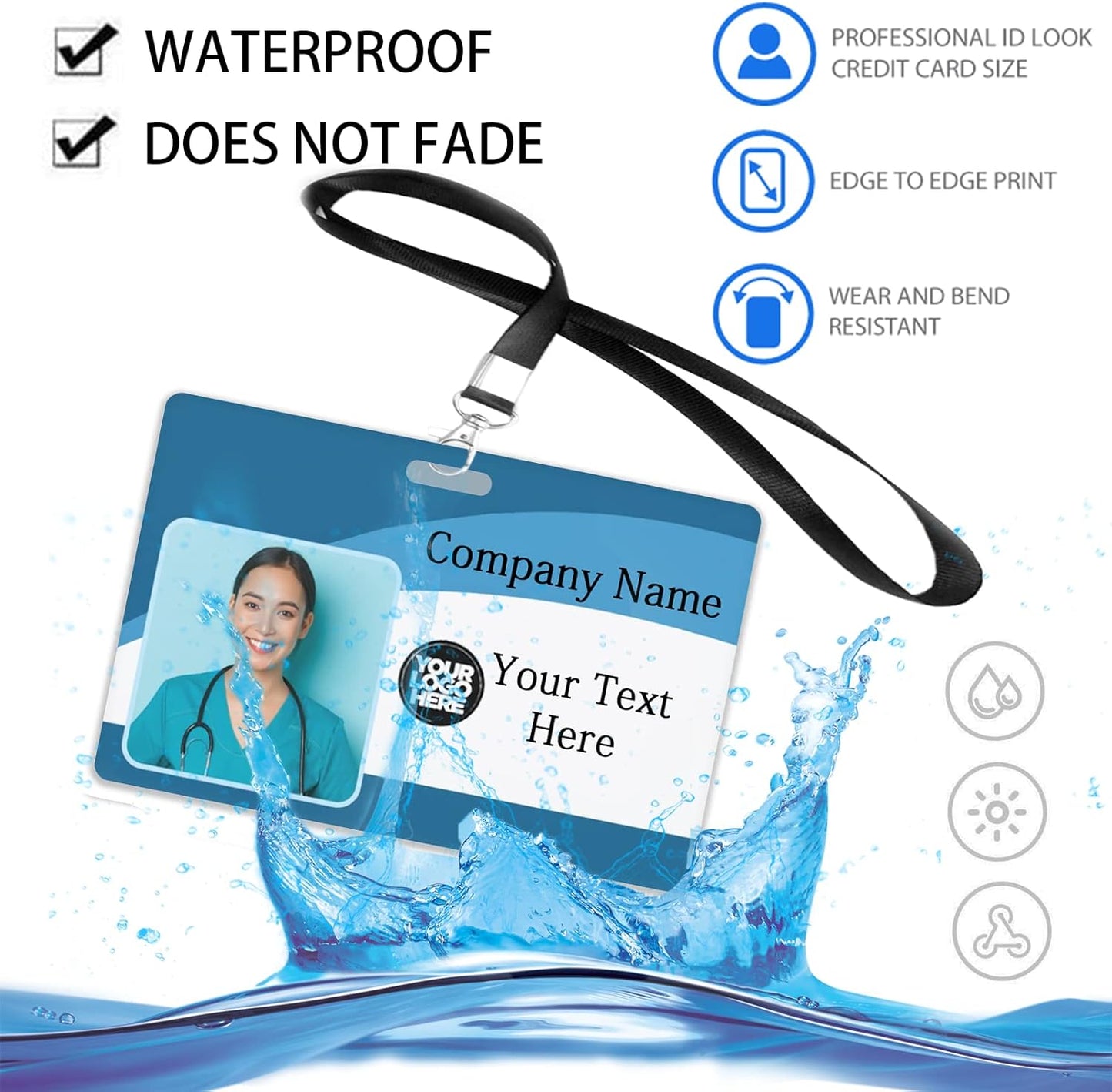 Custom Id Badge, Personalized Employee Photo Identification Card with Lanyard, Durable ID Card for Office Worker Doctor Nurse Student-Horizontal-Template1