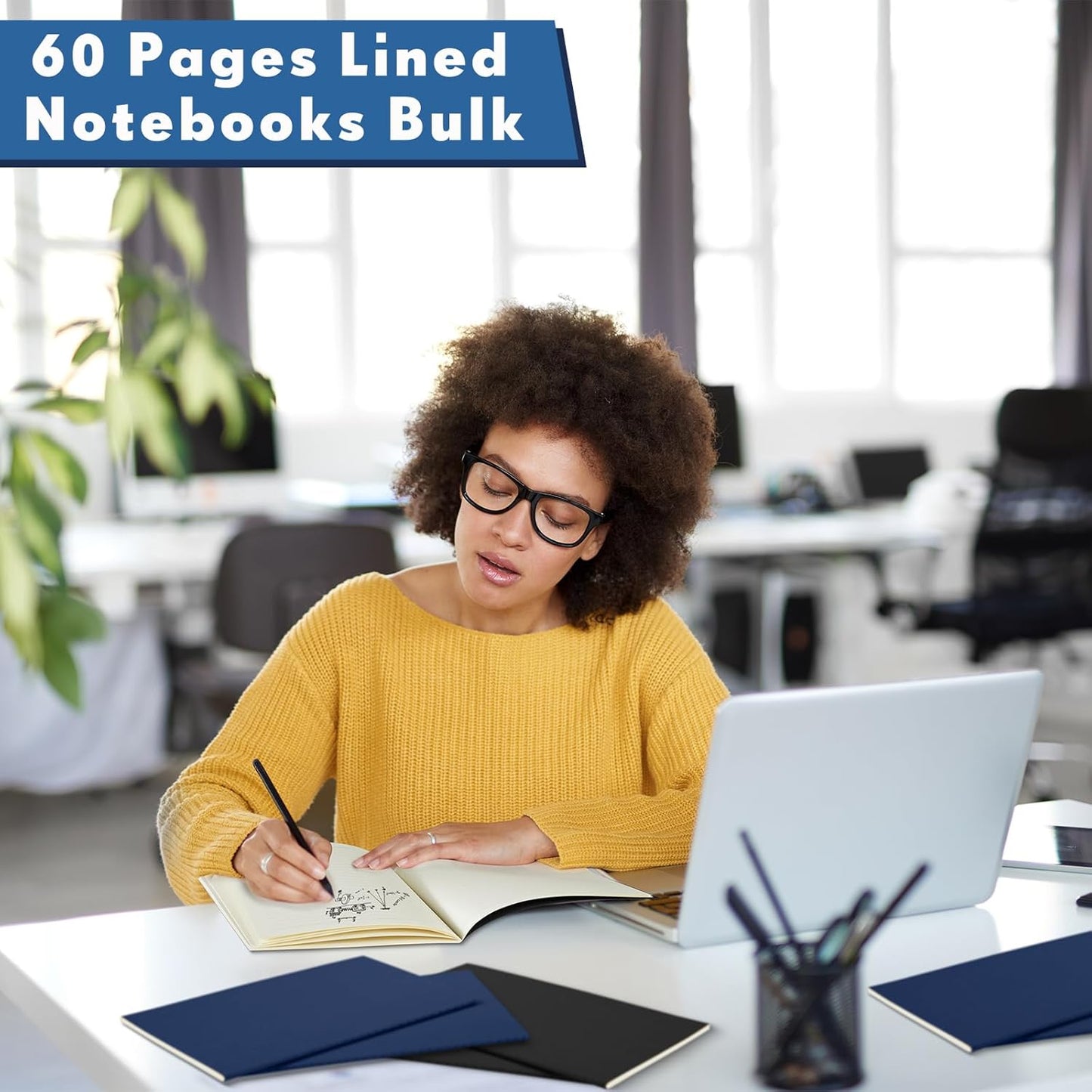 100 Pcs Kraft Notebook Journals 5.5 Inch x 8.3 Inch A5 Softcover Notebooks Bulk for Writing Sketch Office Notepad with 60 Pages 30 Sheets(Black, Navy,Lined)