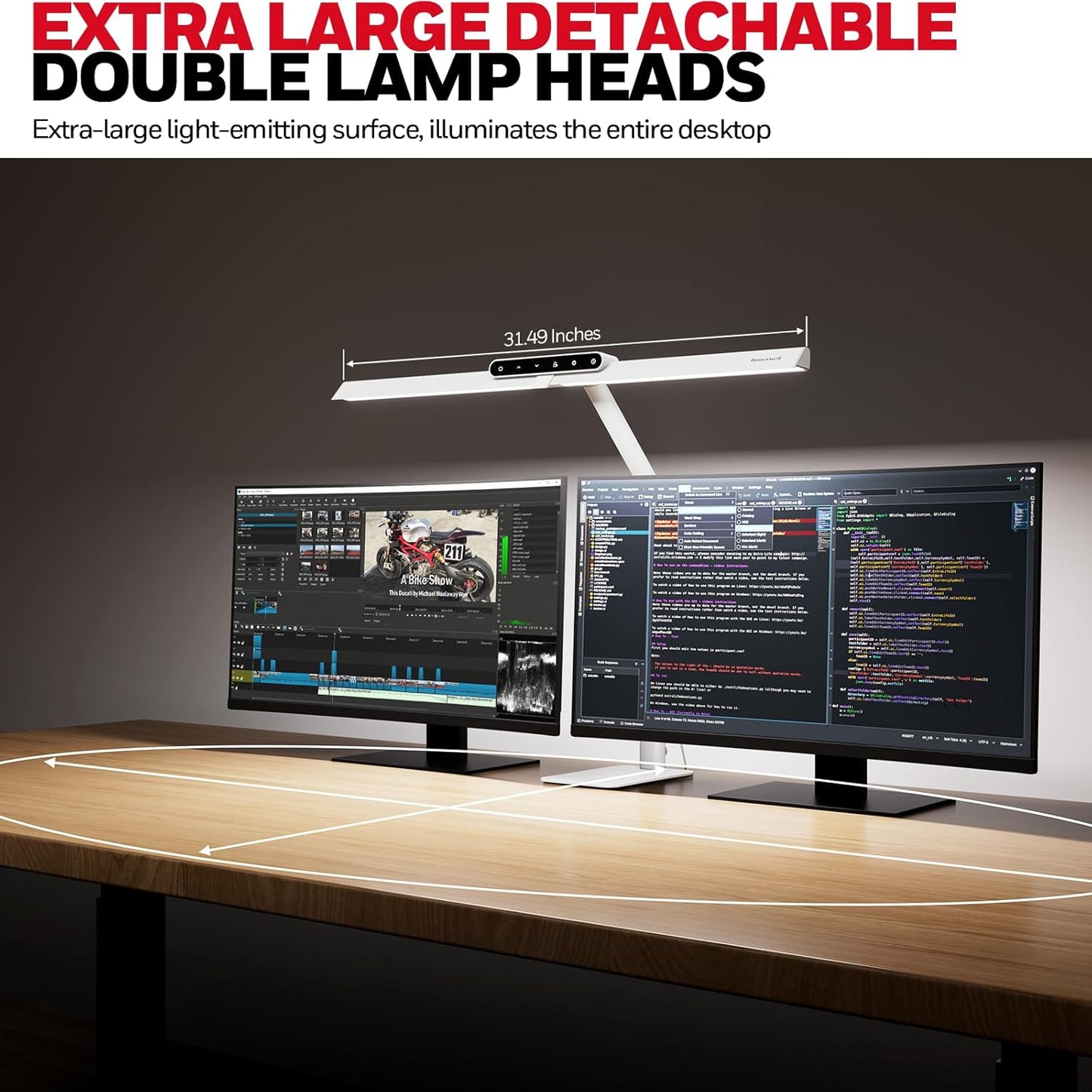 Honeywell LED Desk Lamp with Base - HJ1WT Sunturalux Eye-Caring Architect Desk Lamp for Home Office, 1200LM Computer Desk Light 4 Color Modes Stepless Dimming Task Desk Light with Timer Function White