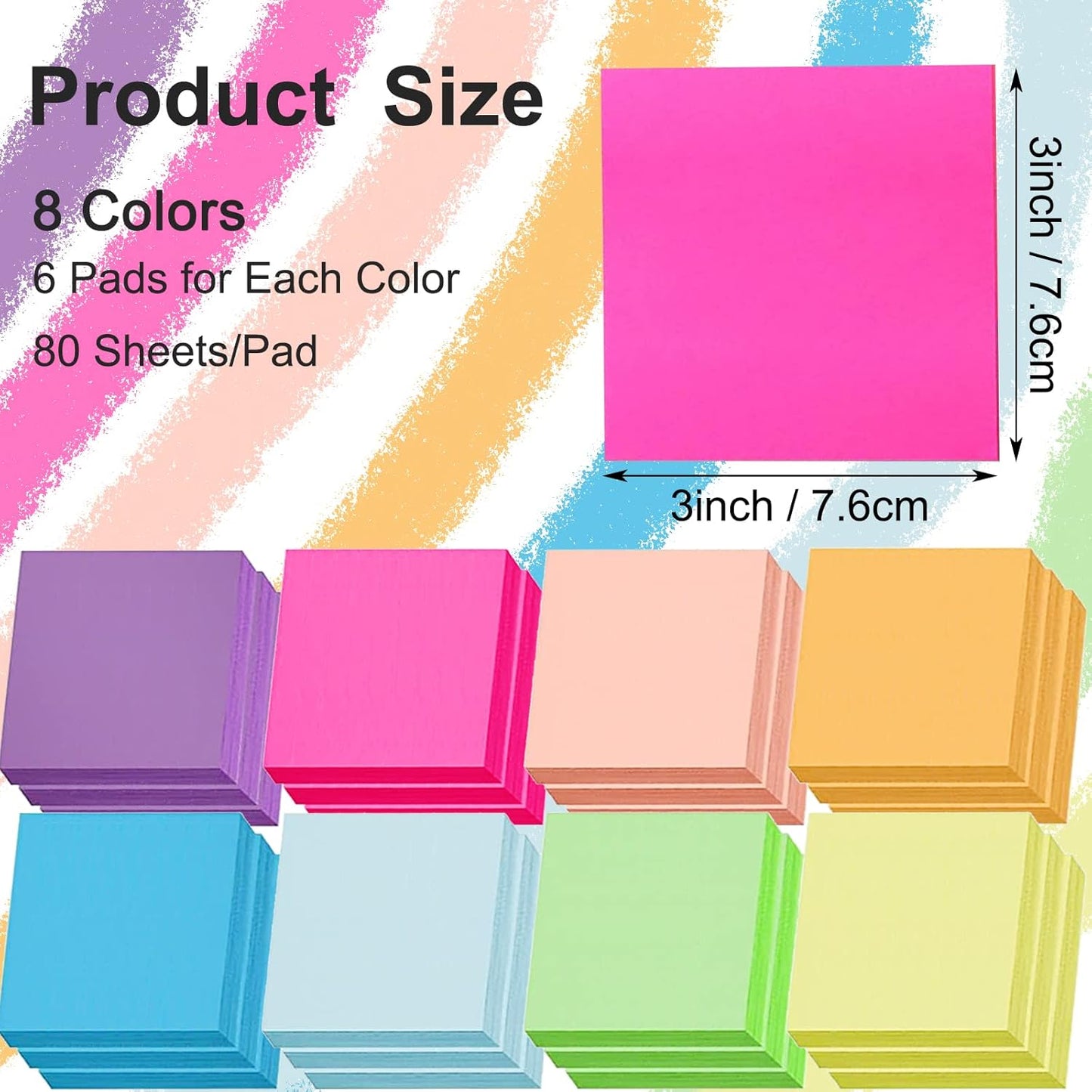 48 Pack 3840 Sheets Pop Up Sticky Notes 3X3 in Bright Color Self Sticky Note Pads Colorful Post Stickies for Office Home School Meeting, 80 Sheets/pad