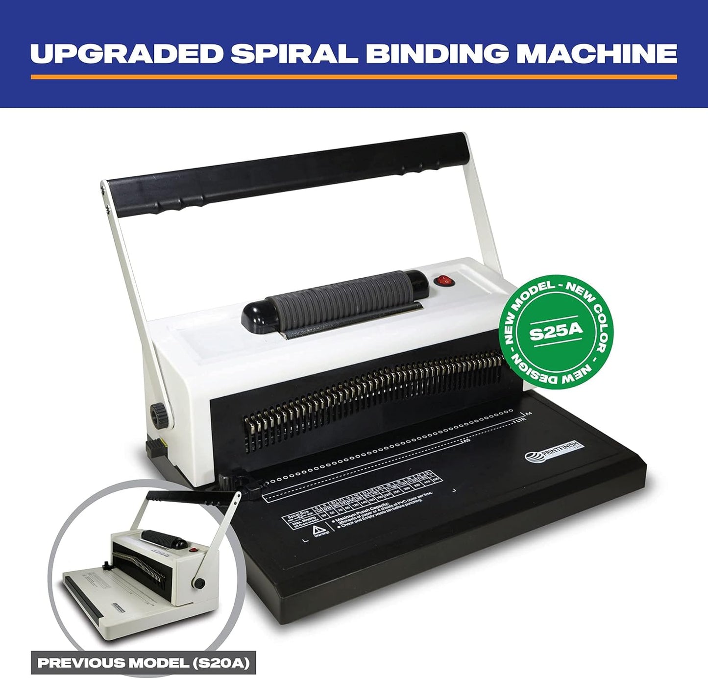 Coilbind S25A Spiral Coil Binding Machine for Office – Hole Punch with Electric Coil Inserter – Adjustable Margins & Disengaging Pins – Free Crimper Tool & 100 Coils – 4:1 Pitch – 20 Sheet Capacity