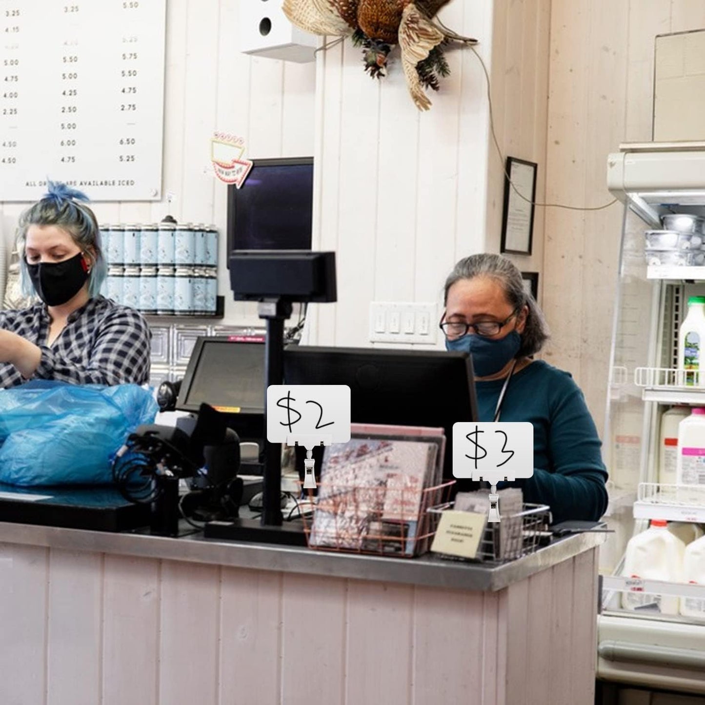 Display Clips, 10 Pack Double Head Rotating Reuse Food Sign Holder, Mini Plastic Chalkboard for Business, Party, Office, Exhibition (White)