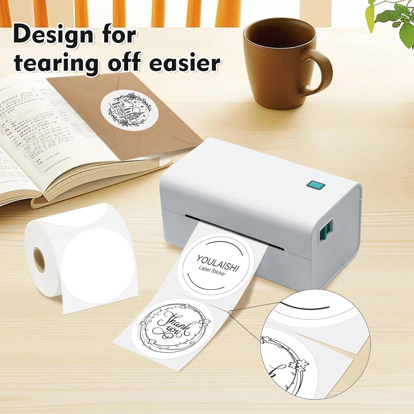 3 X 3 Inch Color Coding Dot Labels Circle Thermal Printable Waterproof 500 Pcs Round Stickers Adhesive Writable for Office, Home, Garage, DIY Sticker, Barcodes, Name Tag, White