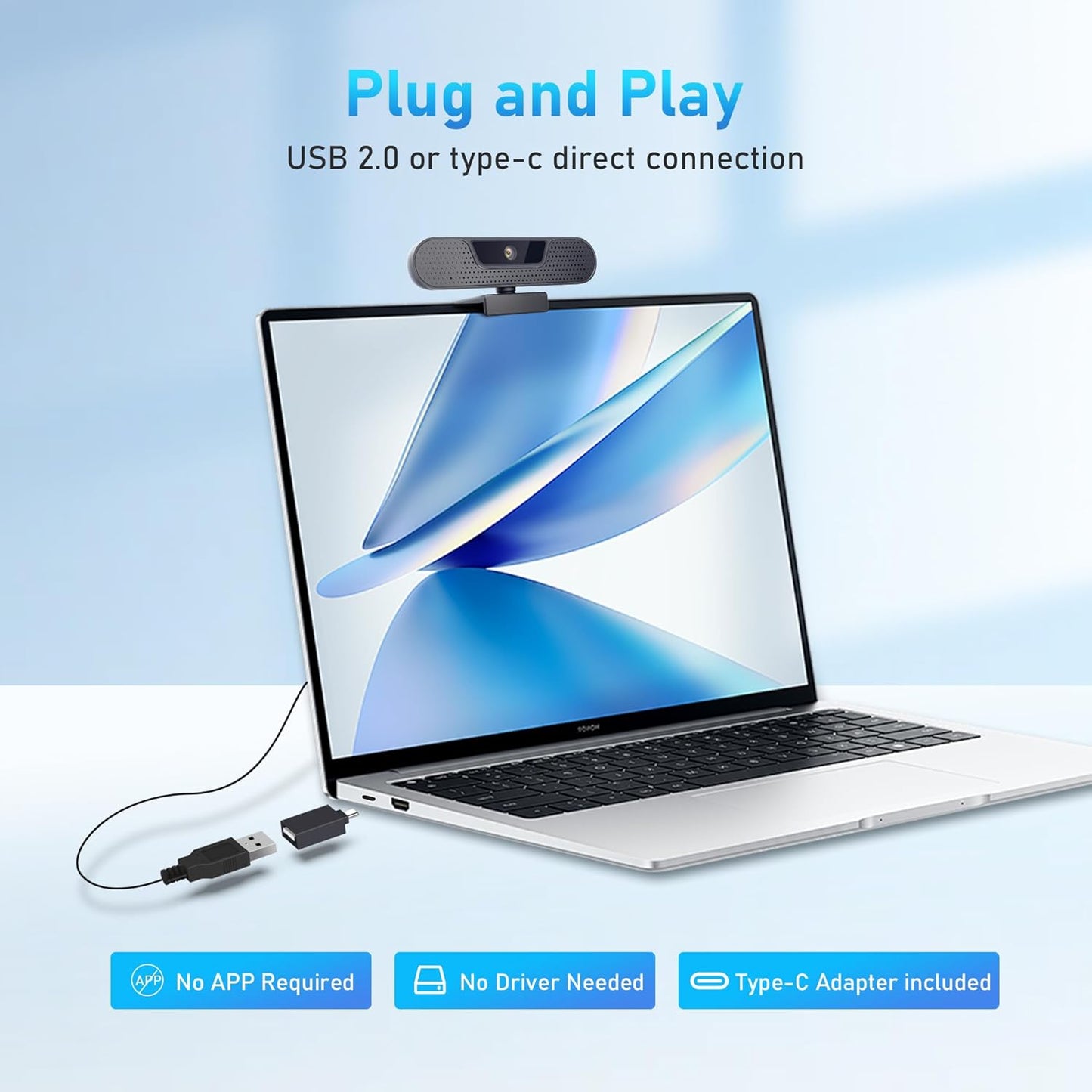 1080P 60FPS Webcam, VIZOLINK FHD computer video camera with 4 Noise-canceling Microphone, Privacy Cover and Tripod for PC/Mac, Work with Live Streaming, Gaming, Video Calls, ZOOM, Skype, OBS, Facetime