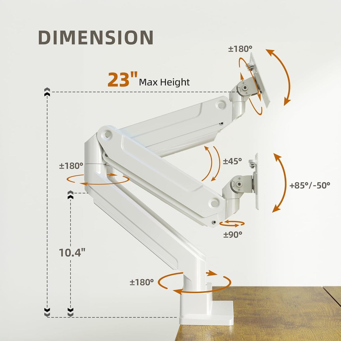Claiks Dual Monitor Mount for Max 35 inch Screens Stand up to Max 89 lbs, Ergonomic Gas Spring Heavy-Duty Adjustable Monitor Arm, with Clamp and Grommet Base, VESA Mounting Holes 75&100mm, White