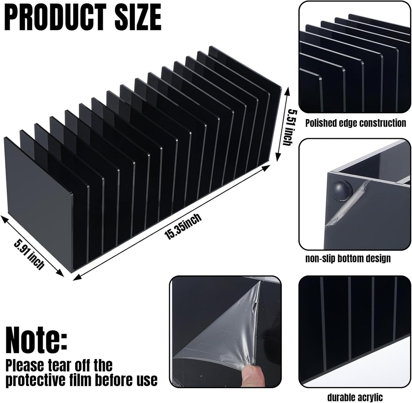 Ctosree Acrylic File Organizer for Desk Vertical 15 Compartments File Sorter Mail Organizer Desktop Countertop Folder Stand Racks for Office Home School Desk(Rectangle,Black)