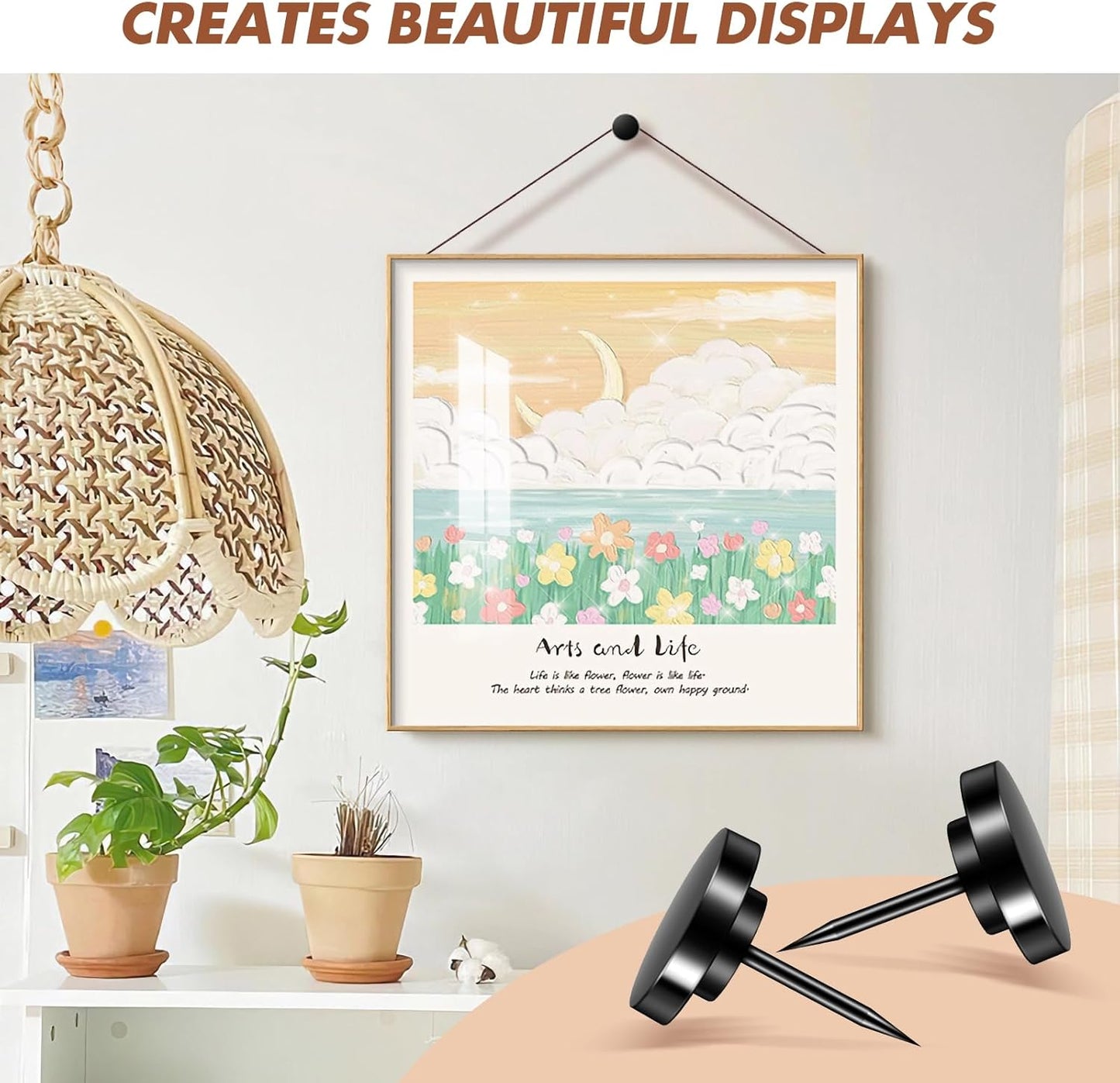 30 Pieces Black Thumb Tacks, Metal Push Pins, Zin Alloy Tacks for Wall, Picture Hanging Hooks, Picture Hangers, Poster Tack, Wall Tacks for Bulletin Boards Decorative