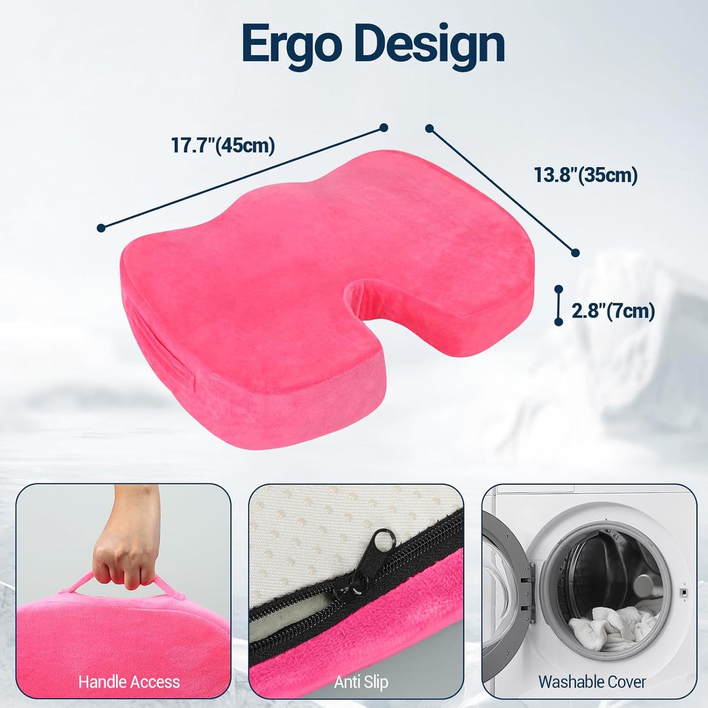 Gel Seat Cushion for Car Office - Memory Foam Pain Relief Chair Pillow Cushions - Tailbone Sciatica Coccyx Butt Lumbar Support Pad for Sitting Driving Traveling, Velvet, Pink