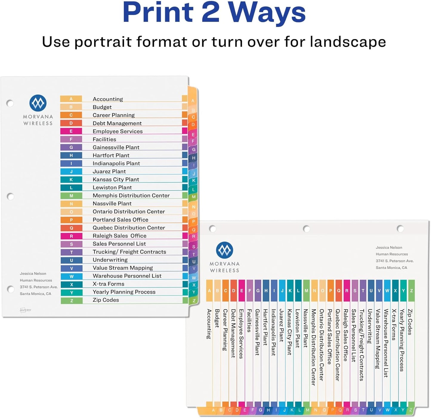 Avery A-Z Tab Dividers for 3 Ring Binder, Customizable Table of Contents, Multicolor, 1 Set (11125)