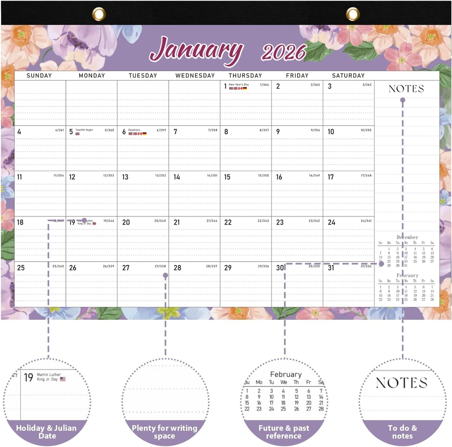 2026 Desk Calendar, Large Desktop/Wall Monthly Calendar 17'' x 12'' School Year Desk Planner for Teacher Family School Office Supplies (Flower-B, 17"x12"(Jan 2026-Jun 2027）)