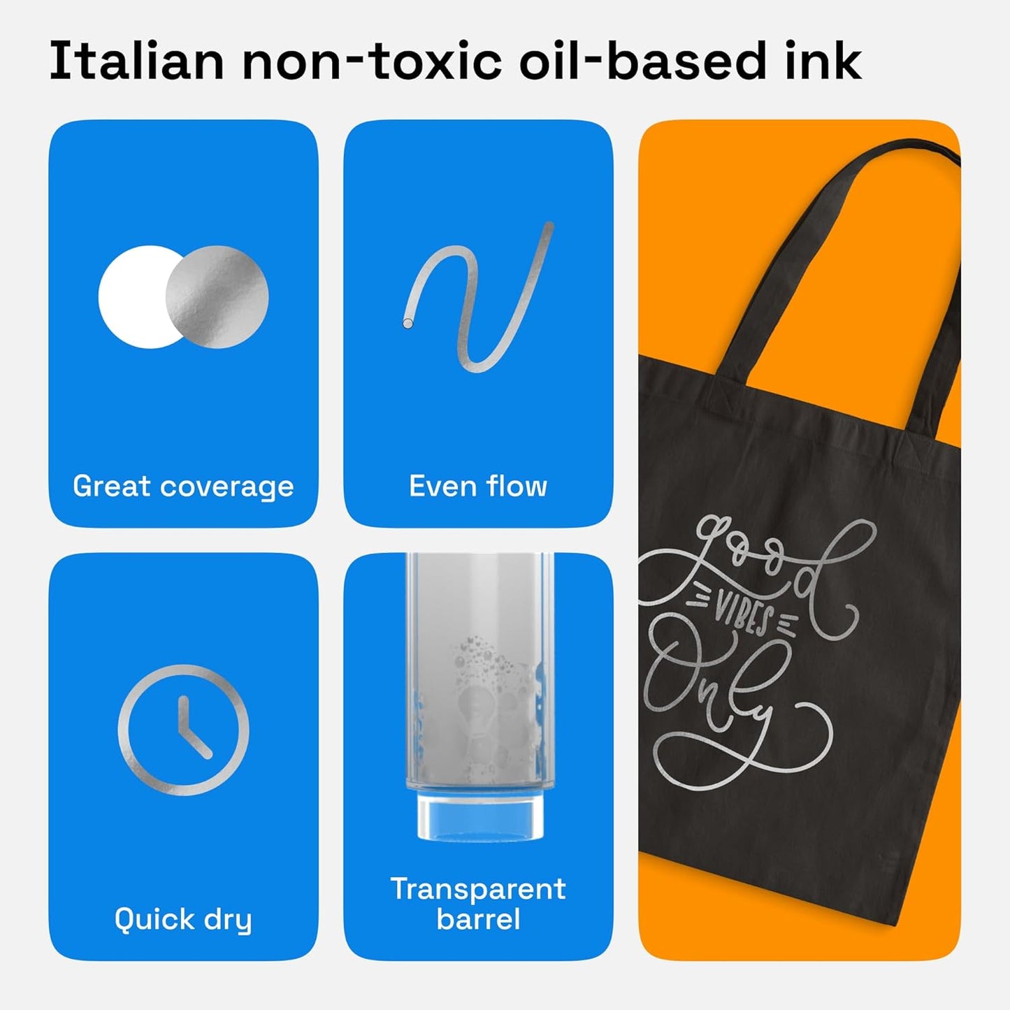 ARTISTRO 2 Silver Permanent Marker - Waterproof Markers for Tire, Fabric, Rocks, Glass, Ceramic, Wood, Paper - Oil Based Paint Pens - Medium Tip 3mm