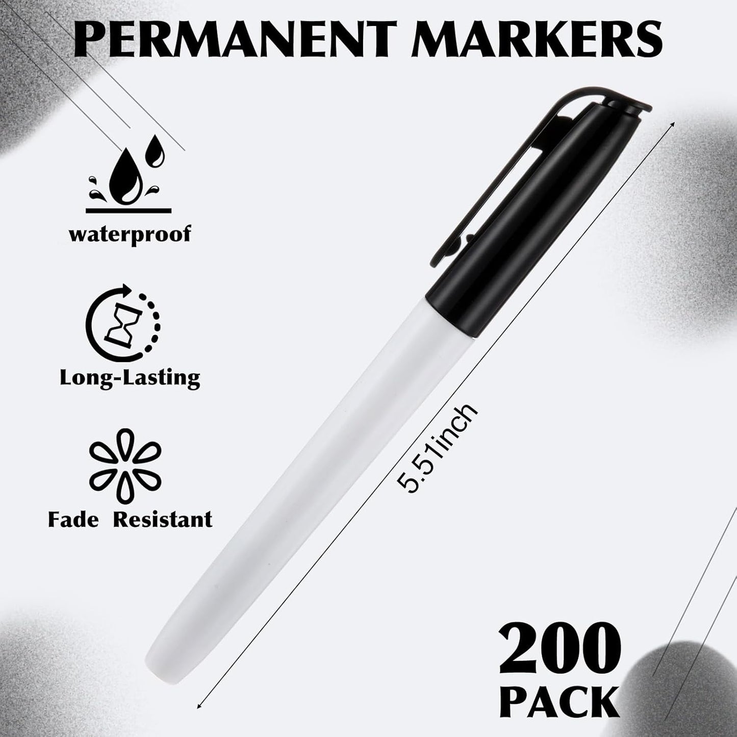 200 Pack 0.4mm Ultra Fine Point Permanent Marker Bulk, Fine Tip Permanent Markers Set, Quick Dry, Waterproof, Durable, Works on Paper, Glass, Ceramic, Plastic, Wood, Rock, Metal (Black)