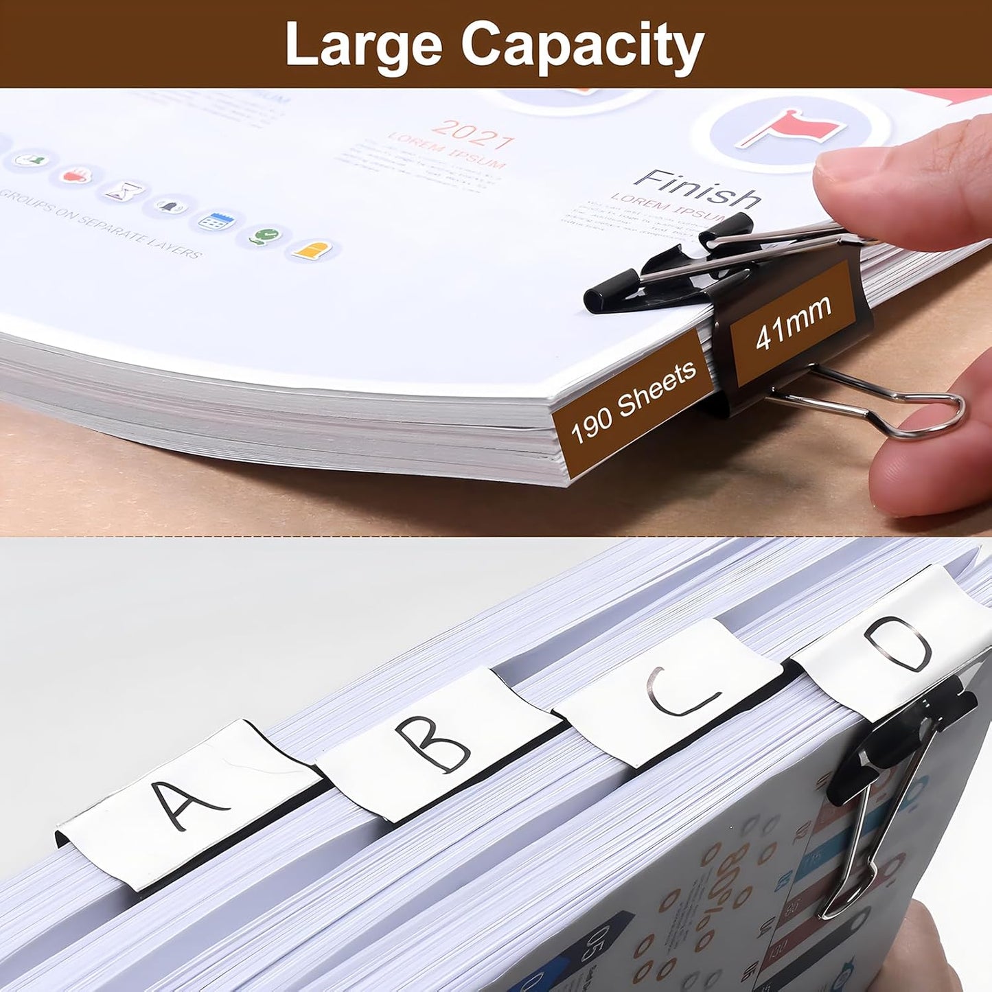 Black Binder Clips Assorted Sizes - Coideal 100 Pcs Metal Binder Paper Clips Foldback Bulldog Clip Clamps for Office School (Mini, Small, Medium, Large)